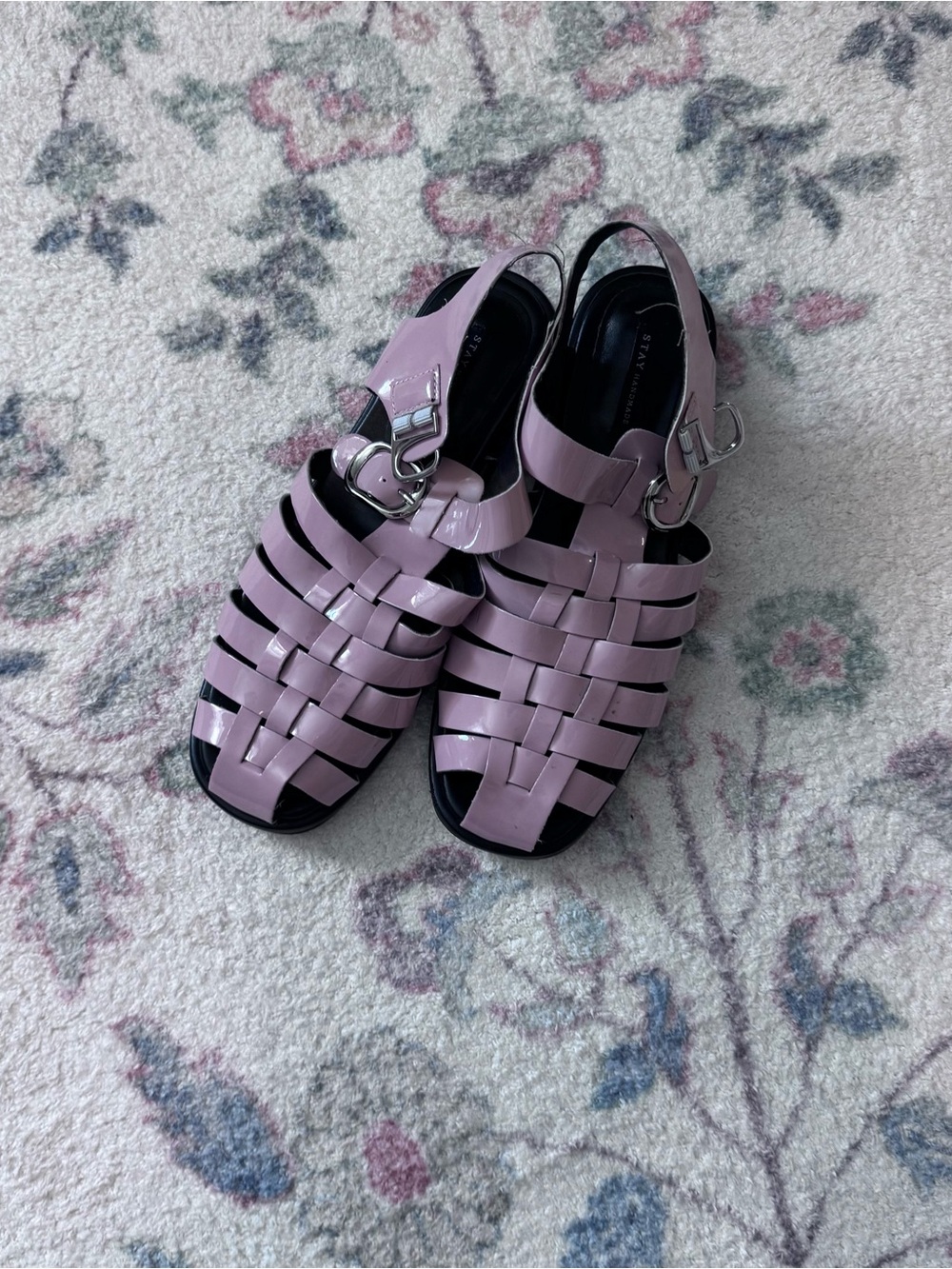 Anthropologie Baby Pink Patent Leather Fisherman Sandals